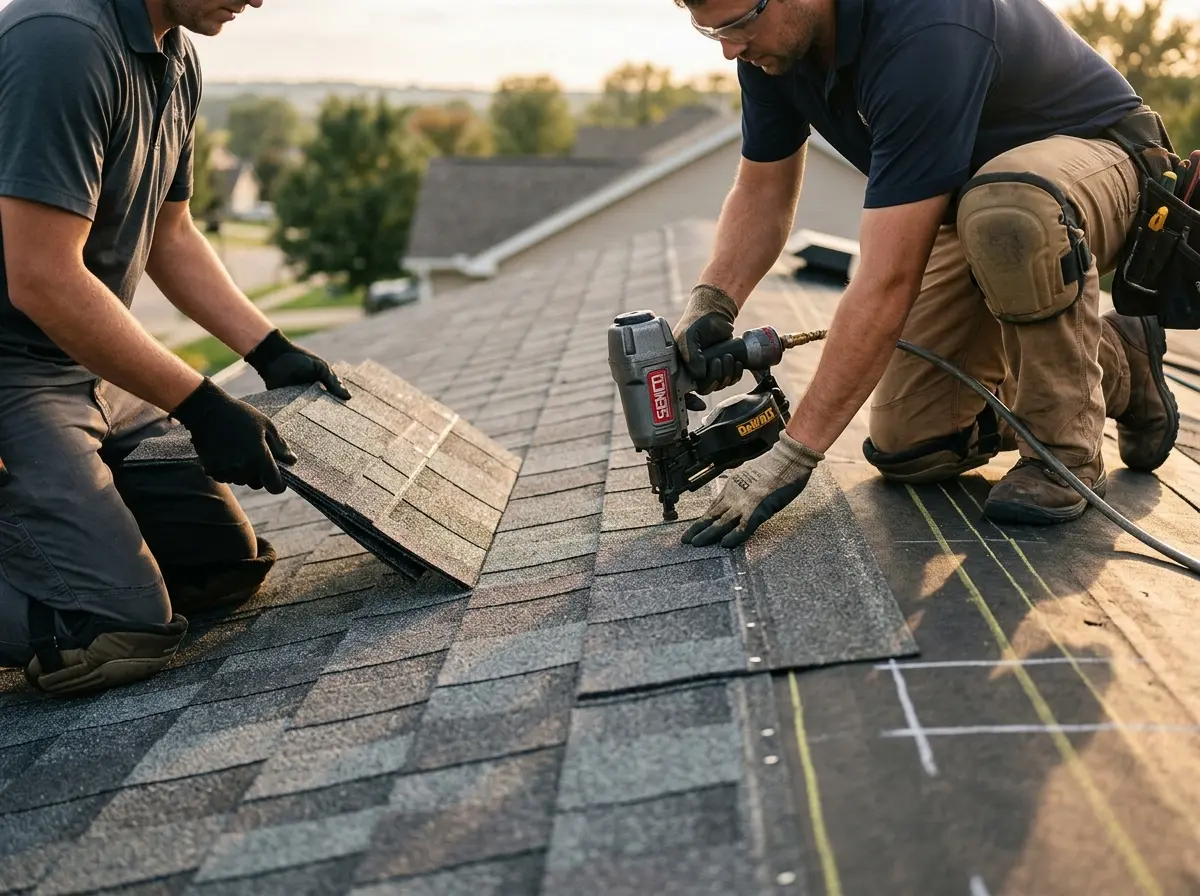 Professional roofer working on a residential roof in Macedon
